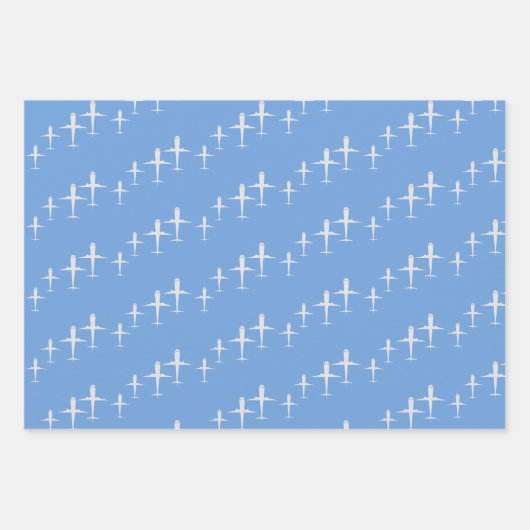 Vliegtuig op blauw gepersonaliseerd inpakpapier vel (Voorkant 2)