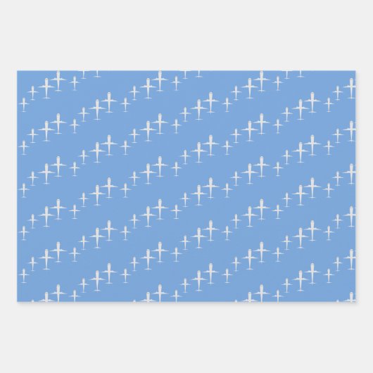 Vliegtuig op blauw gepersonaliseerd inpakpapier vel (Voorkant)