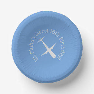 Vliegtuig op blauw gepersonaliseerd papieren kommen
