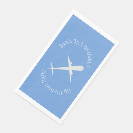 Vliegtuig op blauw gepersonaliseerd servet (Hoek)