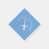 Vliegtuig op blauw gepersonaliseerd servet (Hoek)