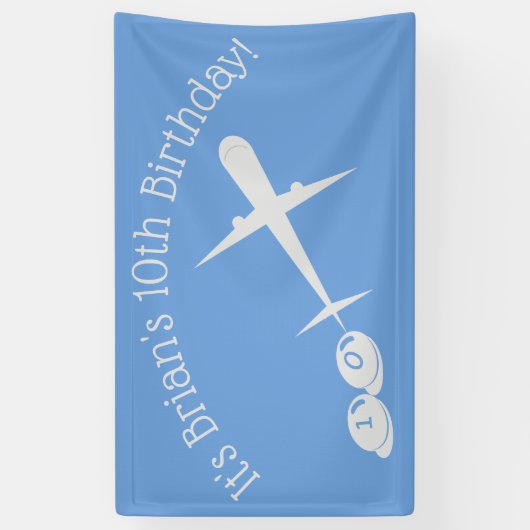 Vliegtuig op blauw gepersonaliseerd spandoek (Verticaal)