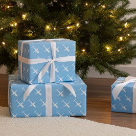 Vliegtuig op blauwe, elegante Patroon Pilot Verjaa Cadeaupapier