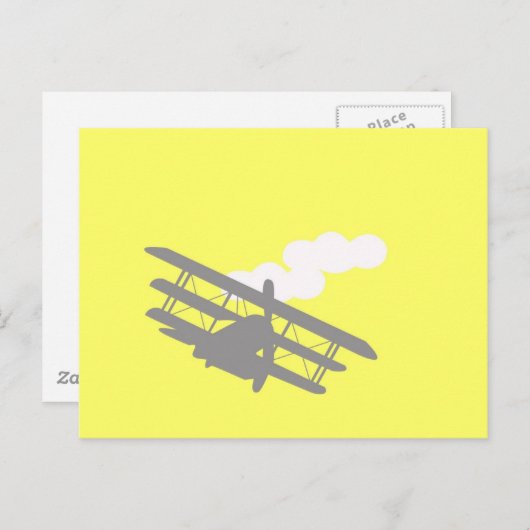Vliegtuig op effen gele achtergrond. briefkaart (Voorkant / Achterkant)