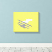Vliegtuig op effen gele achtergrond. canvas afdruk (Insitu (Houten vloer))