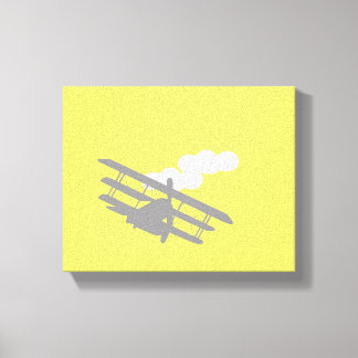 Vliegtuig op effen gele achtergrond. canvas afdruk