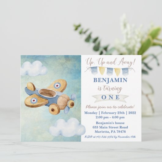  vliegtuig op- en uitnodigen kaart (Staand voorkant)