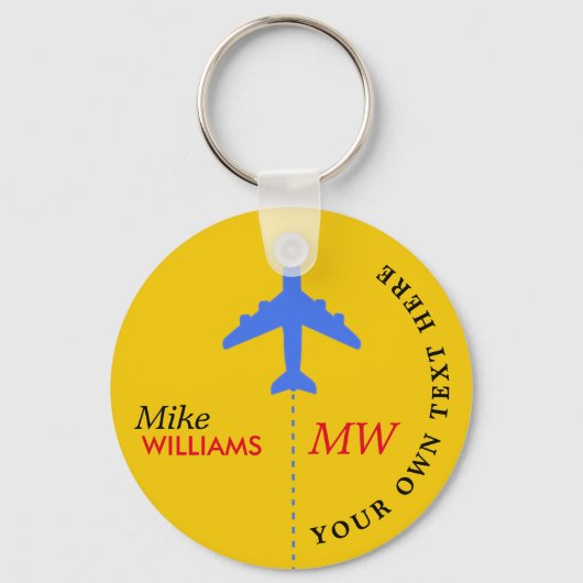 vliegtuig op gele sleutelhanger met naam (Voorkant)