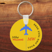 vliegtuig op gele sleutelhanger met naam (Voorkant)
