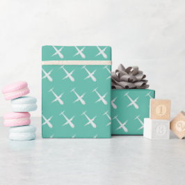 Vliegtuig op Greeny Blue Mint Cadeaupapier