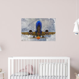 Vliegtuig op laatste nadering met zeer bewolkte lu poster