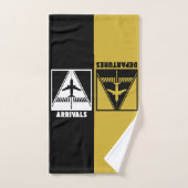 Vliegtuig op landingsbaan met aankomsten, vertrek, bad handdoek (Handdoek)