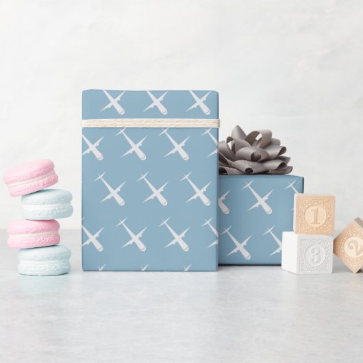 Vliegtuig op Moonstone Blue Cadeaupapier (Baby Shower)