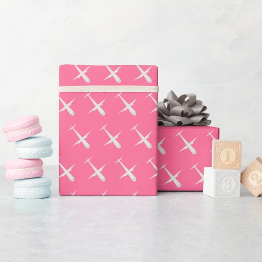 Vliegtuig op Roze Roze Cadeaupapier (Baby Shower)
