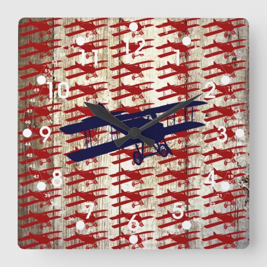  vliegtuig op schoorsteenvliegjes vierkante klok (Voorkant)