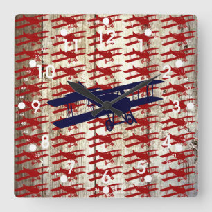 vliegtuig op schoorsteenvliegjes vierkante klok