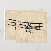  vliegtuig Oude illustratie van Antiek vlak Feestdagenkaart (Voorkant / Achterkant)