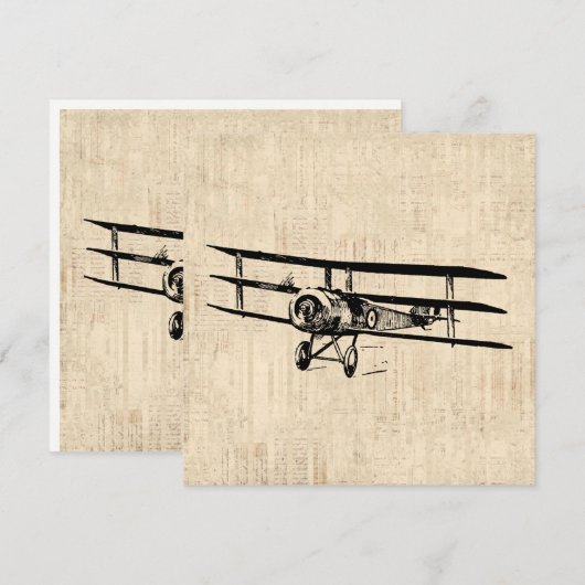  vliegtuig Oude illustratie van Antiek vlak Feestdagenkaart (Voorkant / Achterkant)