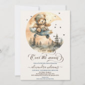 Vliegtuig over de Maan Teddybeer Baby shower Kaart (Voorkant)