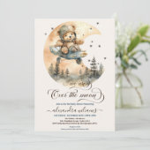 Vliegtuig over de Maan Teddybeer Baby shower Kaart (Staand voorkant)