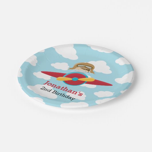 Vliegtuig papieren Borden - Pilot Boy Verjaardag B Papieren Bordje (Gekanteld)