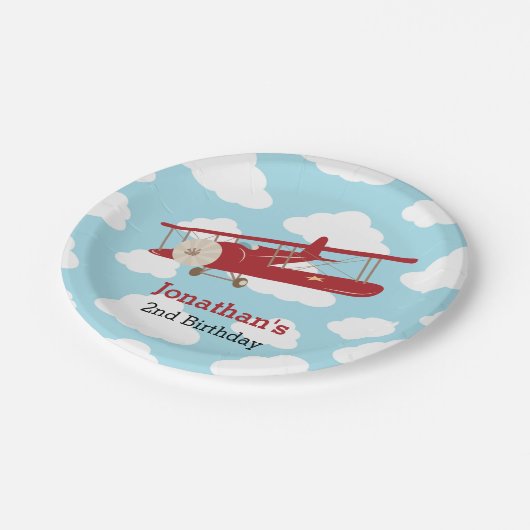 Vliegtuig papieren Borden ( Red Plane Boy) Papieren Bordje (Gekanteld)