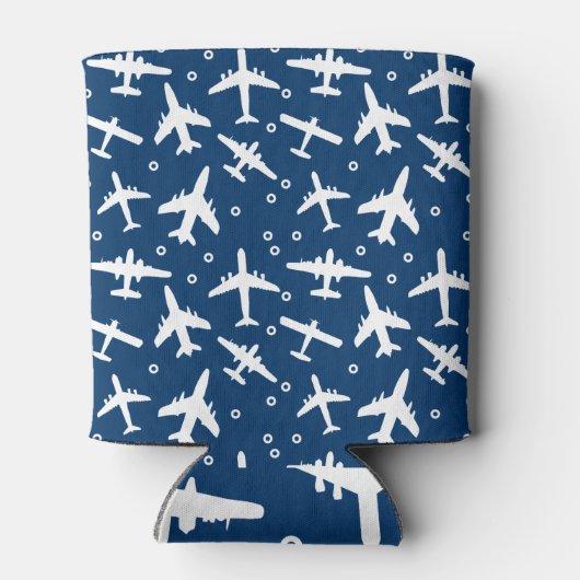 Vliegtuig Patroon Blauw en Wit Blikjeskoeler (Achterkant)