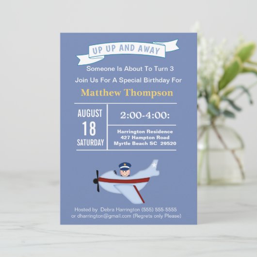 Vliegtuig Pilot Birthday Party Invitation for Kids Kaart (Staand voorkant)