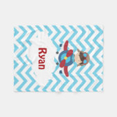 Vliegtuig Pilot Blue Chevron Brown Hair Fleece Deken (Voorkant (Horizontaal))
