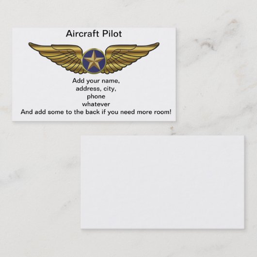 Vliegtuig Pilot Visitekaartje (Voorkant / Achterkant)
