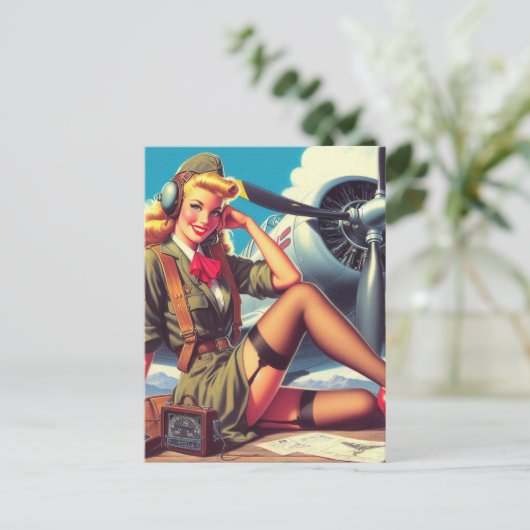  vliegtuig Pin-Up Briefkaart (Staand voorkant)