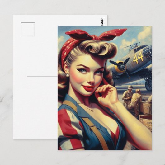 Vliegtuig Pin Up Briefkaart (Voorkant / Achterkant)