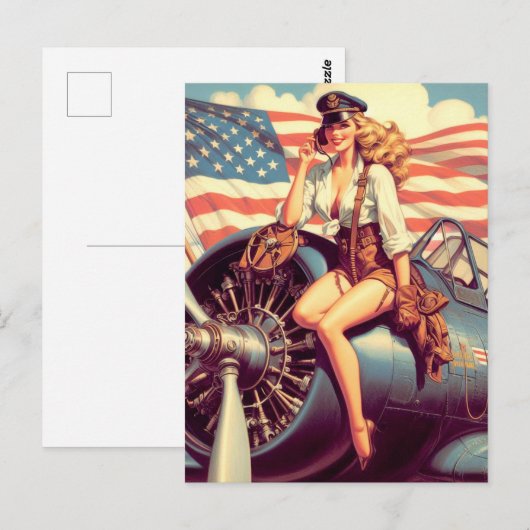  vliegtuig Pin-up Briefkaart (Voorkant / Achterkant)