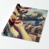 Vliegtuig Pin Up Cadeaupapier (Uitgerold)