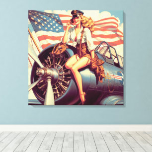 vliegtuig Pin-up Canvas Afdruk