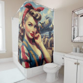 Vliegtuig Pin Up Douchegordijn (In situ)