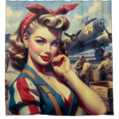 Vliegtuig Pin Up Douchegordijn (Voorkant)