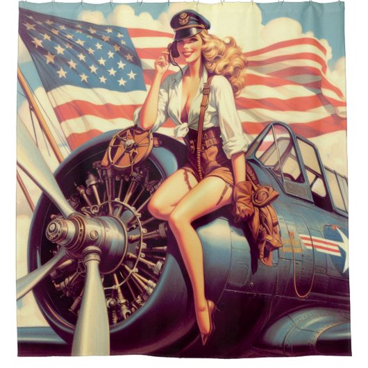 vliegtuig Pin-up Douchegordijn (Voorkant)
