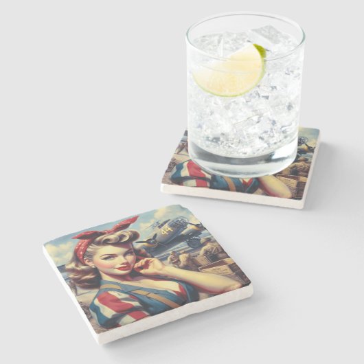  Vliegtuig Pin Up Stenen Onderzetter (Zijkant)