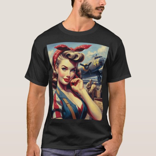  Vliegtuig Pin Up T-shirt (Voorkant)