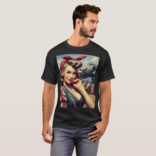  Vliegtuig Pin Up T-shirt (Voorkant volledig)
