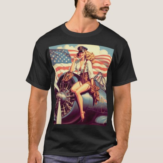  vliegtuig Pin-up T-shirt (Voorkant)