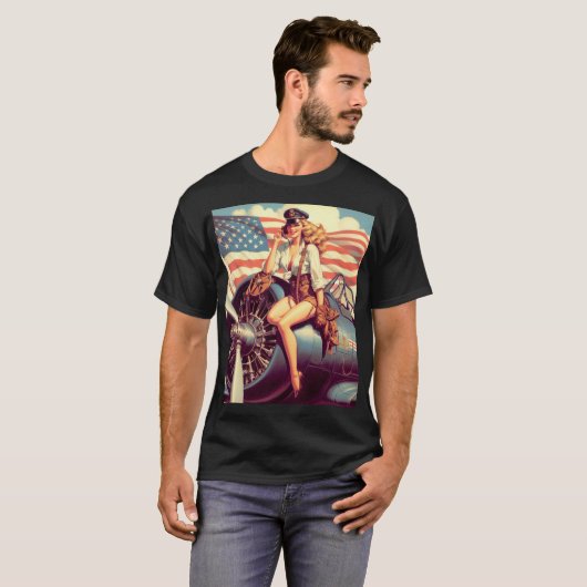  vliegtuig Pin-up T-shirt (Voorkant volledig)