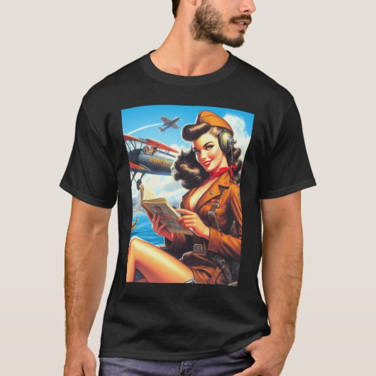 vliegtuig Pin-Up T-shirt (Voorkant)