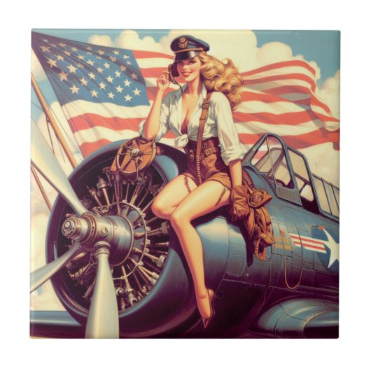  vliegtuig Pin-up Tegeltje (Voorkant)