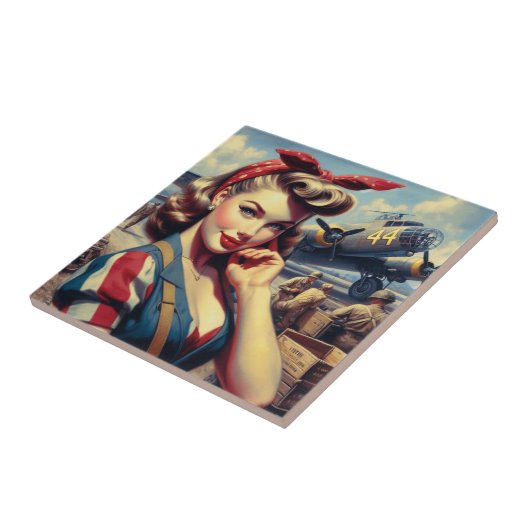 Vliegtuig Pin Up Tegeltje (Zijkant)