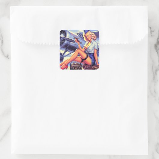 vliegtuig Pin-up Vierkante Sticker (Tas)