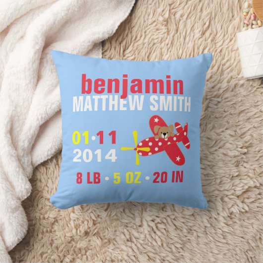 Vliegtuig Puppy Aangepaste Baby Geboorteaankondigi Kussen (Deken)