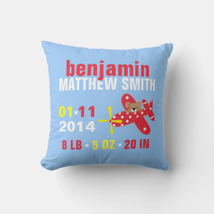 Vliegtuig Puppy Aangepaste Baby Geboorteaankondigi Kussen