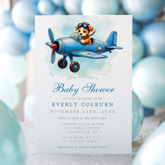  Vliegtuig Puppy Pilot Boy Baby shower Kaart
